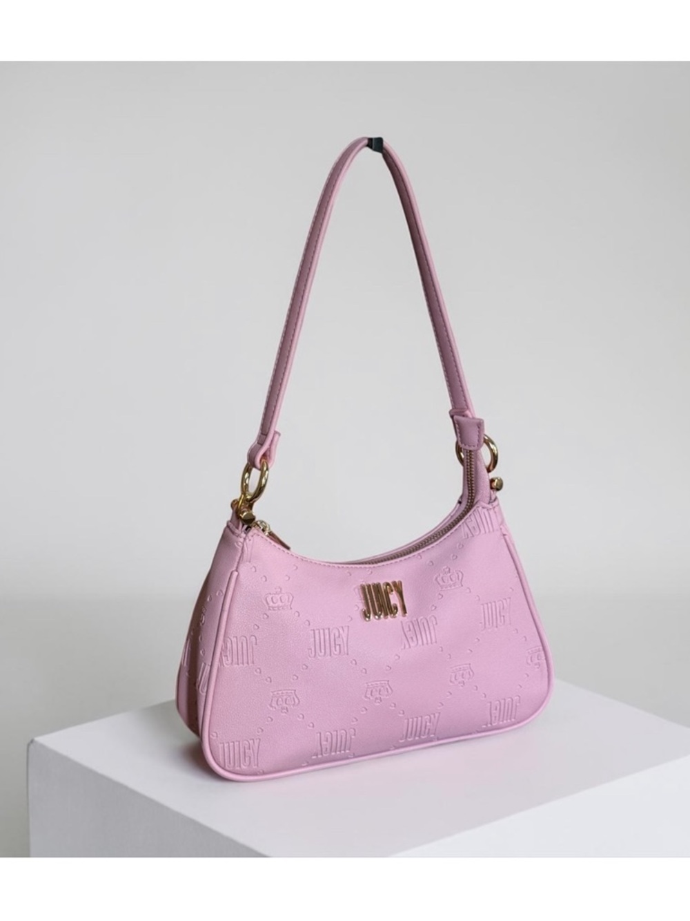 Juicy Couture Pink Embossed Leather Shoulder Bag with Gold Logo - Picture 3 of 12